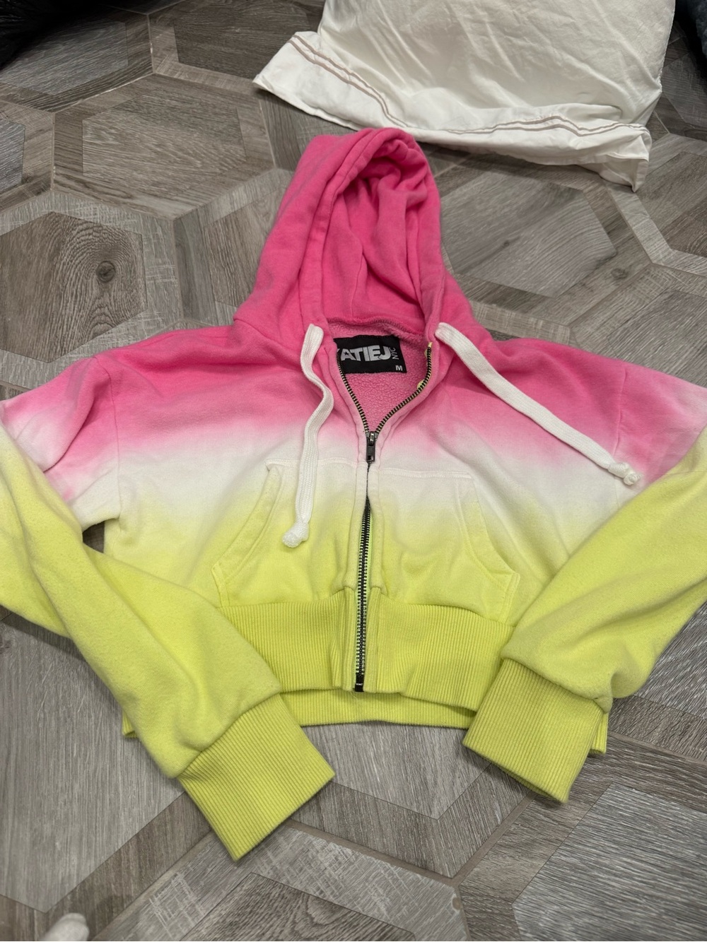 Katie J cropped medium Tie-Dye Pink to Yellow Ombre Hooded Zip Jacket - Kids